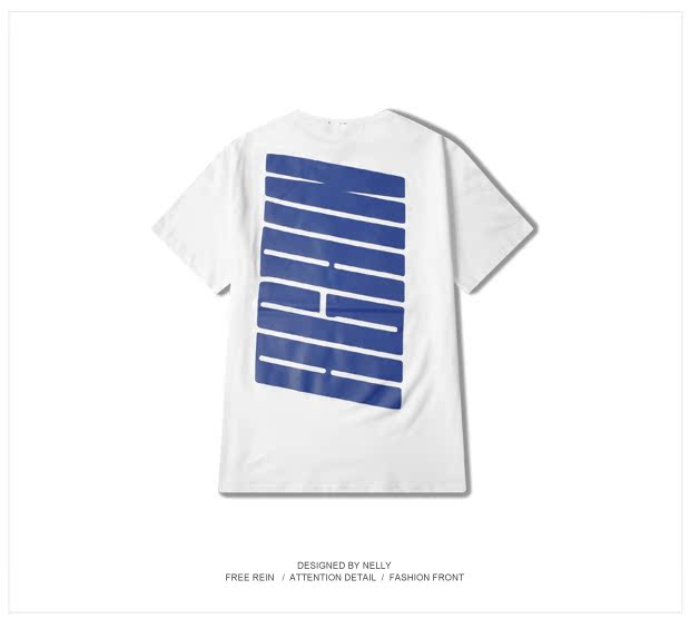 Điệu nhảy hip hop oversize Nhật Bản retro cổ rộng hoang dã phía sau áo phông in tay ngắn nam và nữ TEE áo thun trắng trơn