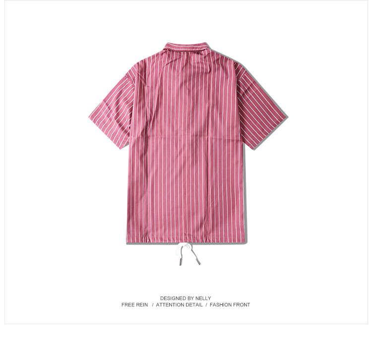 Mùa xuân và mùa hè nam giới và phụ nữ Hàn Quốc phiên bản lỏng mỏng retro chic sọc polo áo sơ mi tay áo áo sơ mi sinh viên từ bi