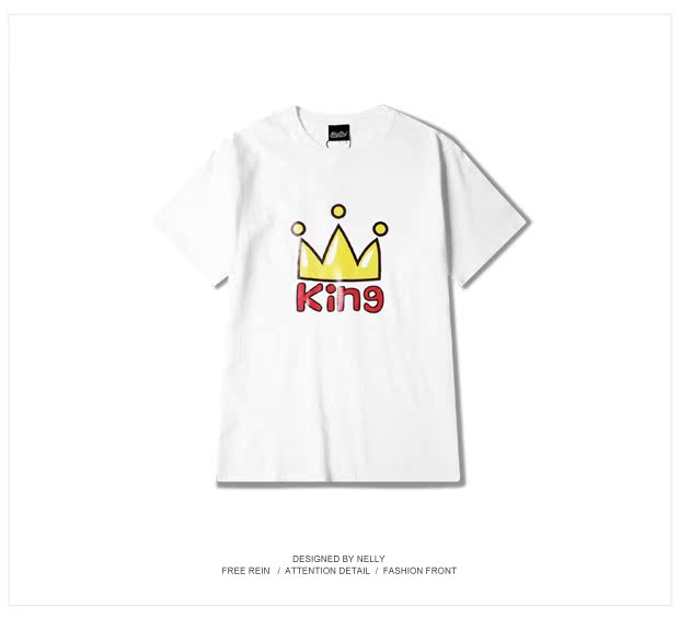 Thời trang đường phố Hàn Quốc hè mới King King nam nữ đôi nam nữ cotton tròn cổ áo thun ngắn tay giản dị áo thun nam form rộng