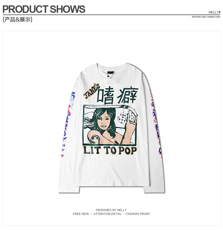Retro Châu Âu và Châu Mỹ Phim hoạt hình OVERSIZE Áo phông dài tay hip hop Nhật Bản 18FW Áo sơ mi nam và nữ áo thun trơn nam