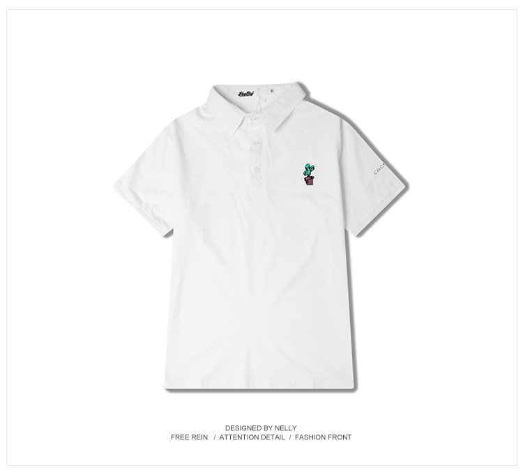 Ulzzang cao đẳng gió lỏng cotton polo áo sơ mi nam giới và phụ nữ rắn màu ngắn tay t-shirt hoang dã mùa xuân và mùa hè mới