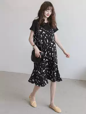 Japanese pregnant women summer dress dress dress wear fake two pieces chiffon skirt fashion temperament floral Hipster maternity dress