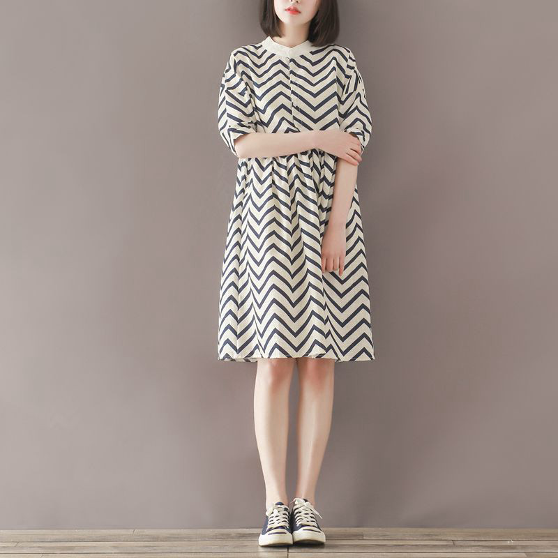 Japanese maternity summer dress mid-length cotton and linen shirt skirt fashion Western style loose limited sale large size maternity dress