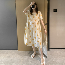 Japanese maternity dress summer wear new fashion foreign style long skirt loose large size hot mom pregnant summer dress