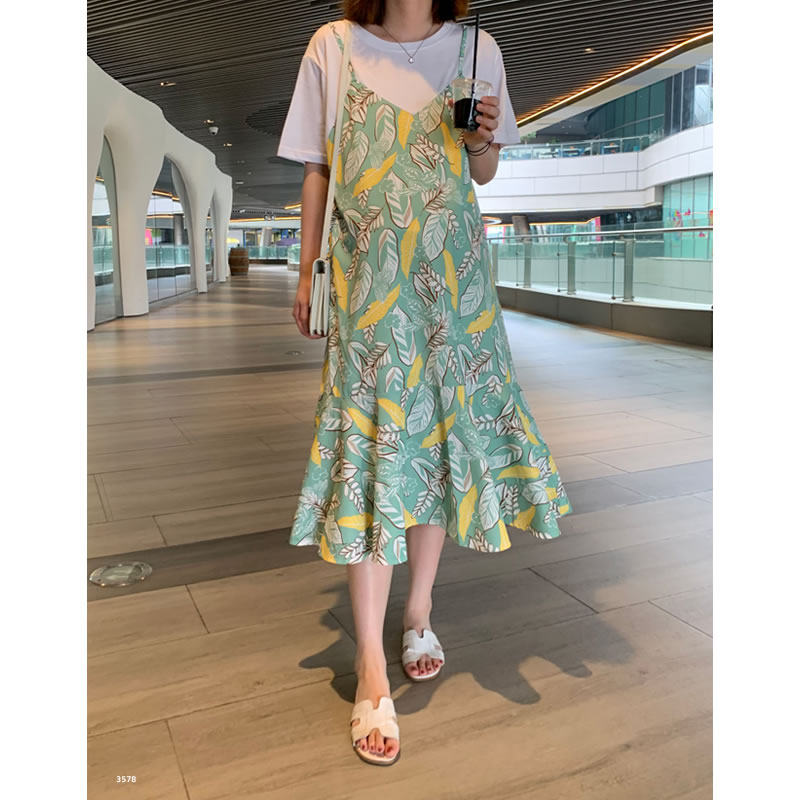 Japanese pregnant women summer dress fashion fake two pieces chiffon floral skirt trendy mother loose large size pregnant woman top