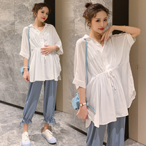 Japanese maternity summer suit Short-sleeved top two-piece set to wear the new fashion loose large size pregnant womens summer fashion trend