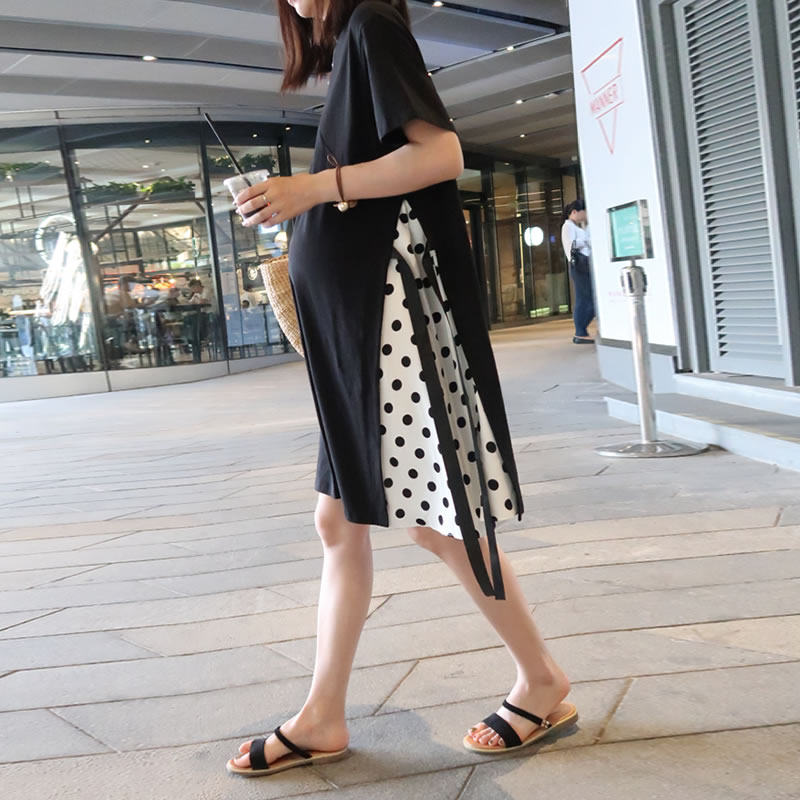 Japanese pregnant women summer dress fashion short-sleeved long skirt Korean version of the trendy mother loose large size small fresh maternity dress