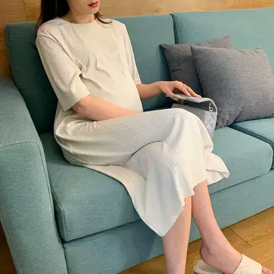 Japanese pregnant women's dress summer high-end pregnancy belly long skirt fashion foreign style loose large size pregnant women Summer tide