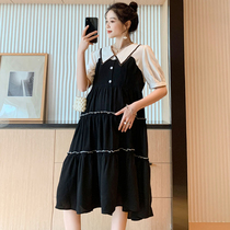 Japanese pregnant women summer top suit new fashion Western style loose large size 2021 new nursing dress