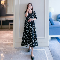 Japanese pregnant woman summer dress new net red fashion foreign style large size loose thin short-sleeved Chiffon floral skirt