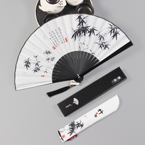Summer classical ink bamboo folding fan Mens Chinese style portable folding fan Ancient style fan Womens Hanfu small fan