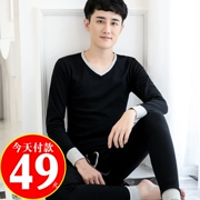 Qiuyi Qiuku Set Cotton mùa thu và mùa đông Cotton Sinh viên Slim Thanh niên Đồ lót nhiệt mỏng Kích thước lớn Quần áo mùa thu