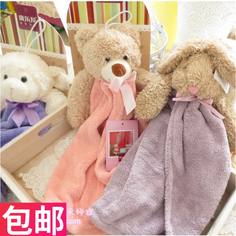 Recreation house cute coral fleece long-eared rabbit cute bear sheep hanging hand towel kitchen towel