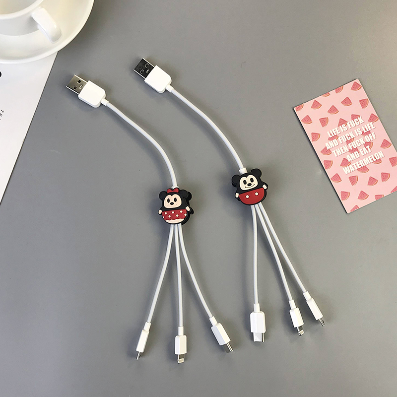 One-to-three data line short Apple Android Type-C multi-cartoon three-in-one mobile charging line portable fast charging