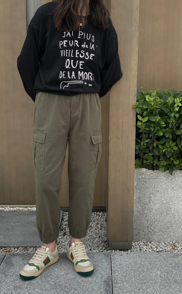 Welfare in the live room~2021 summer D cotton color-retaining washable fabric tie-foot overalls women's trousers 2066