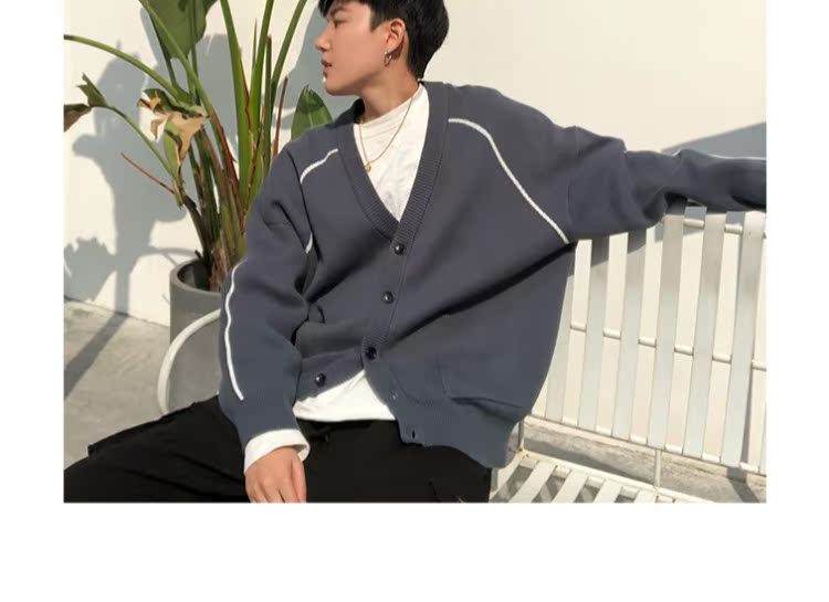 Áo len dệt kim trắng nam Nhật Bản phiên bản Hàn Quốc của áo sơ mi nam triều áo len thời trang áo len SWEUS - Hàng dệt kim áo khoác nam mùa đông