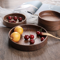 Black walnut round deep fruit tray Log Japanese-style dried fruit box Snack tea tray storage box can add logo