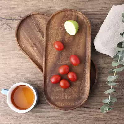 Log Japanese walnut Oval solid wood tea tray household cake grain fruit tray tea tray