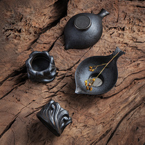 Gilt auspicious fish creative tea drain Retro tea set Filter bucket Ceramic tea holder Filter tea stuff Tea set decoration