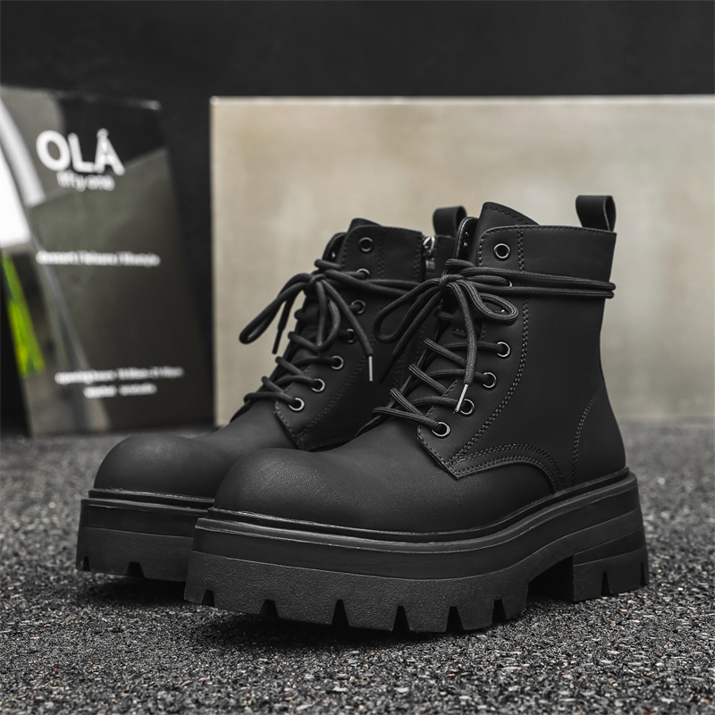 Classic Black Martin Boots, Unisex High-Top Cos Height-Increasing Shoes, 10cm Thick-Soled Motorcycle Boots, Versatile Workwear Leather Boots