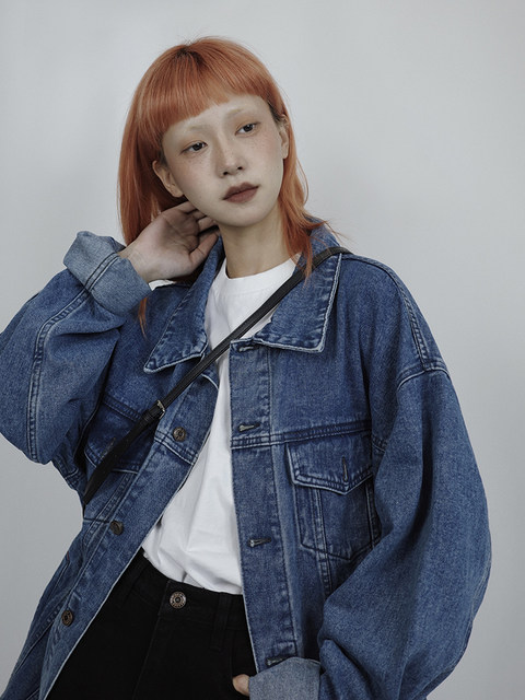 GULUWOSTUDIOS American retro street loose bf style oversize blue denim jacket