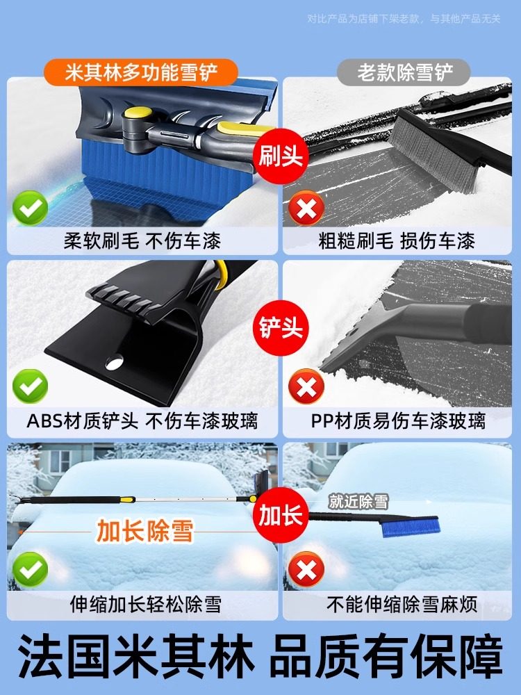 Michelin Snow Shovel, Car Snow Removal Tool, Car Snow Sweeper, Brush for Scraping Snow, Ice and Frost Removal, Does Not Damage Car Windows