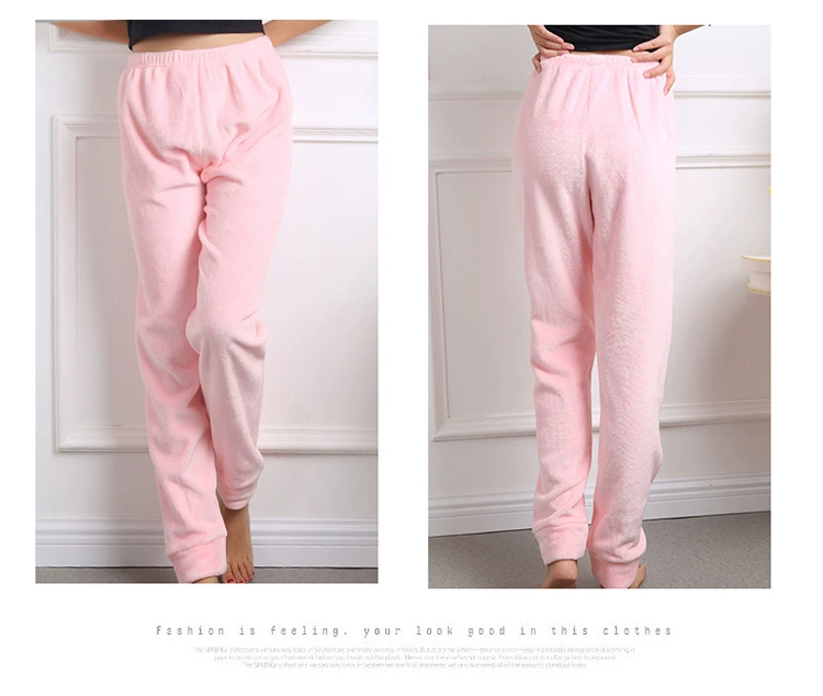 Quần pyjama quần nữ san hô nhung mùa thu và mùa đông da cừu dày lên kích thước lớn đồ ngủ lông cừu quần thường nhà quần áo thể thao