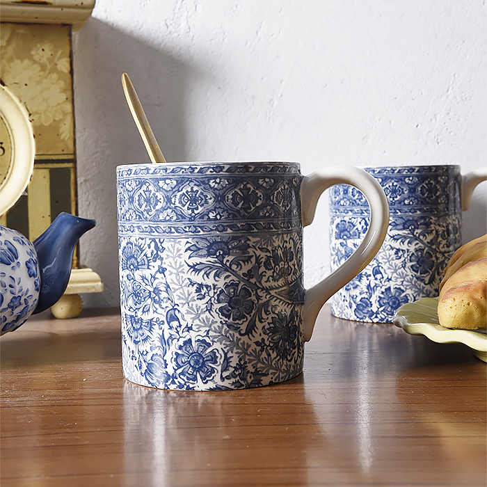 38  Foreign Order Jcpenney Blue and White Vintage Ceramic Mug Water Cup Coffee Milk Breakfast Cup 500ml