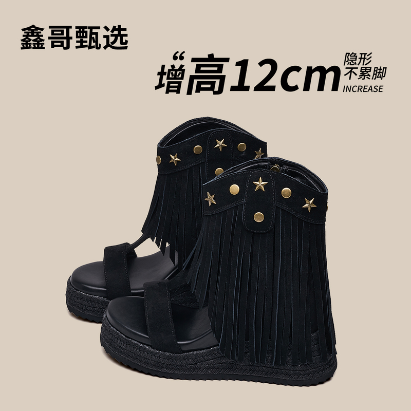 Xing'E Selected Invisible Height-Increasing 12cm Pant-Tube Roman Sandals 2026 Summer New Style Bohemian Tassel Sandals Xing'E Selected Invisible Height-Increasing 12cm Pant-Tube Roman Sandals 2026 Summer New Style Bohemian Tassel Sandals