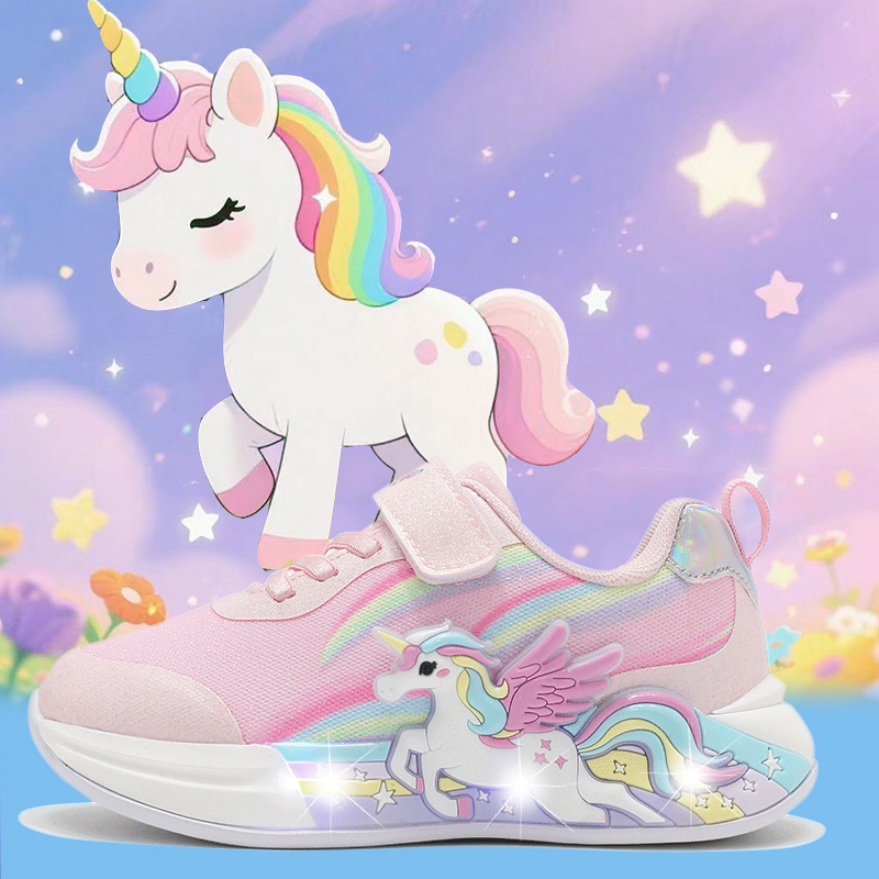 26 Spring and Autumn New Children's Cartoon Pony Unicorn Flashing Light Sneakers for Girls Coolomi Melody Breathable and Lightweight