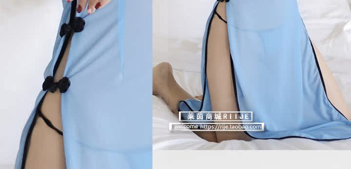 Siêu mỏng bảy- điểm tay áo nightdress khe cao sexy trong suốt váy hộp đêm cheongsam thấp cắt đêm ăn mặc