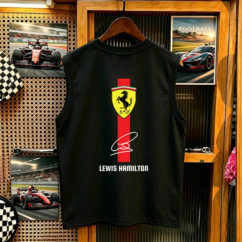 F1 Ferrari Racing Hamilton Signature Version Vest Men's Sleeveless T-Shirt Pure Cotton Loose Trendy Casual Top F1 Ferrari Racing Hamilton Signature Version Vest Men's Sleeveless T-Shirt Pure Cotton Loose Trendy Casual Top