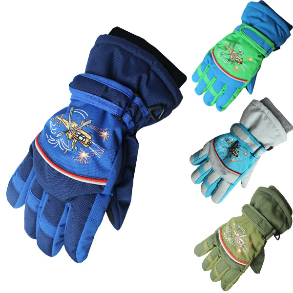 4 - 10 year old airplane ski gloves skiing boy girl cartoon outdoor warm and cold - proof gloves