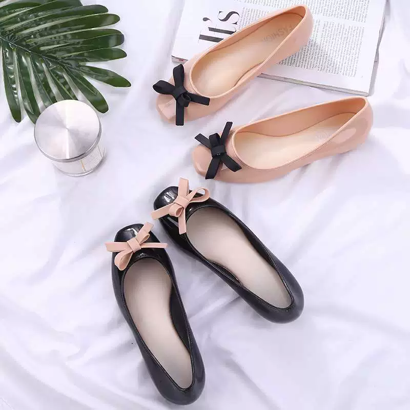 Thấp cắt nông miệng giày ủng đi mưa thạch ủng đi mưa giày không thấm nước giày cao su overshoes nữ mùa hè người lớn phong cách thời trang mặc bên ngoài không trơn trượt đáy phẳng - Rainshoes