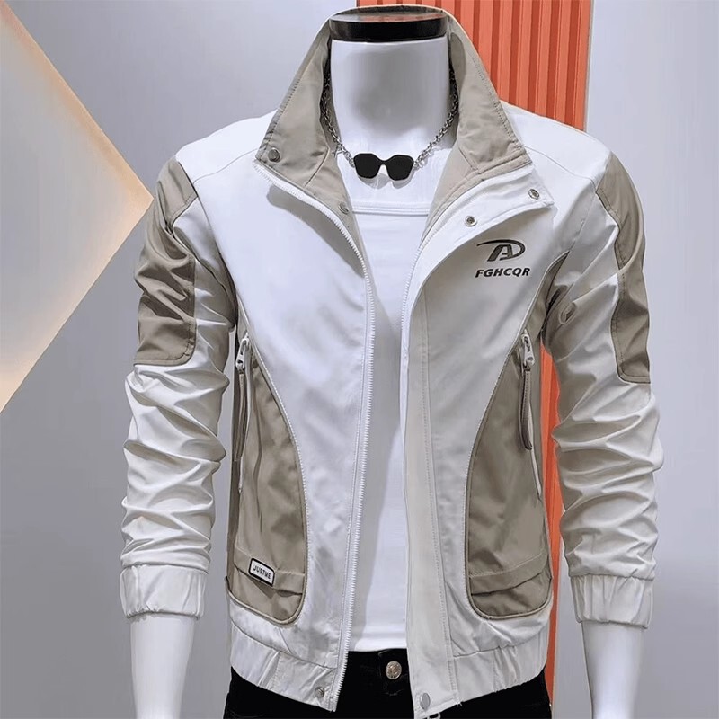 Men's Jacket, New Spring and Autumn Style, Unique Color-Blocking Jacket, Stand Collar, Korean Style, Slim Fit, Casual and Versatile, Trendy Men's Jacket, New Spring and Autumn Style, Unique Color-Blocking Jacket, Stand Collar, Korean Style, Slim Fit, Casual and Versatile, Trendy