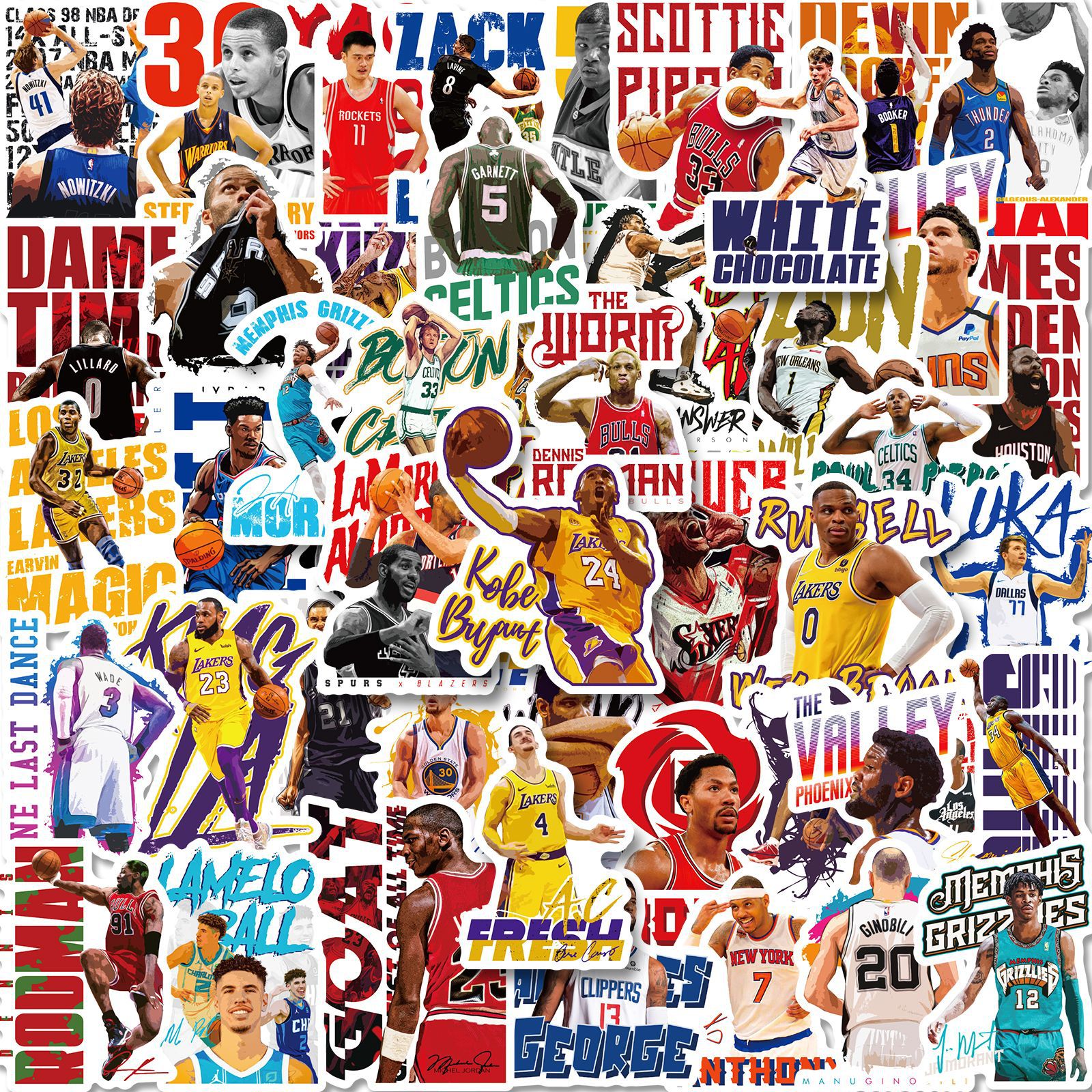 50 sheets of European and American NBA stars Cartoon posters Laptop Cups Suitcase headliner Helmet Containing box DIY stickers-Taobao