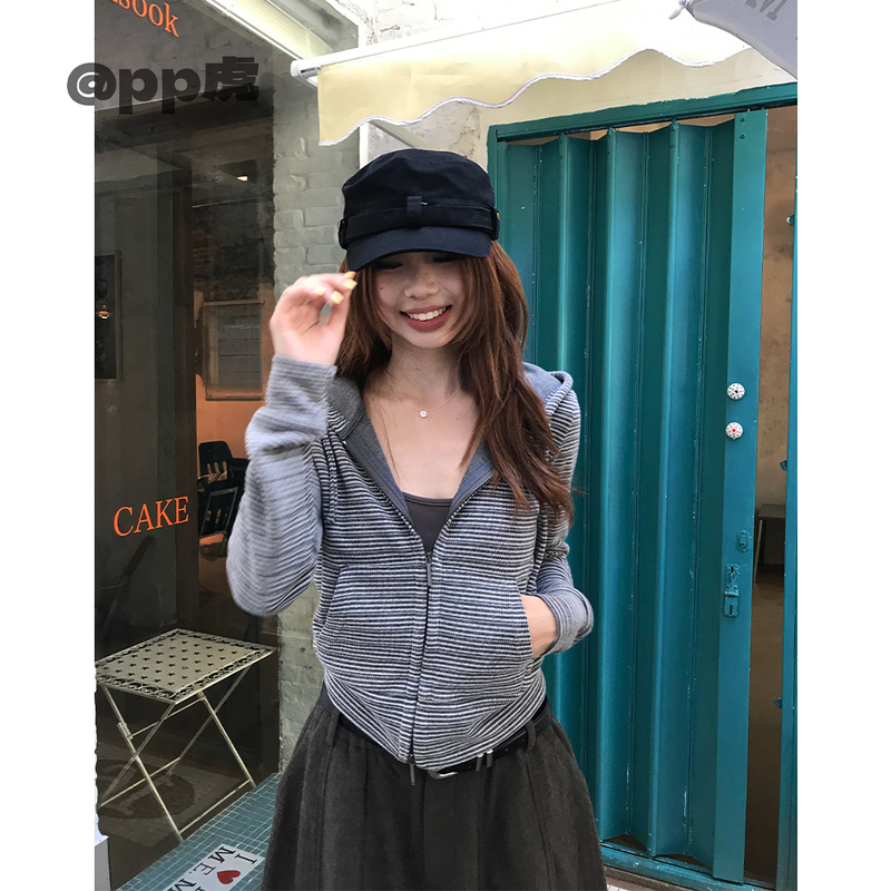 Pp Tiger'Striped Code' Autumn/Winter Classic Loose Versatile Basic Striped Cardigan Sweatshirt T26725
