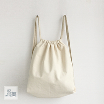 Hand-made rice white environmental protection natural cotton linen canvas shoulder bag drawstring shoulder bag dual-purpose bag