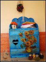 (Yesterday Country) Van Gogh sunflower hand-painted solid wood bedside table storage cabinet Mediterranean furniture