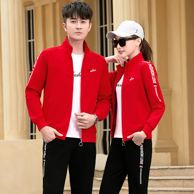 Nike Spring and Autumn New Couple Sports Suit Men's Korean Version Thick Cotton T Running Sportswear Suit Women's Three-piece Set
