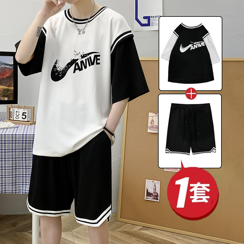 Nike short-sleeved cotton short-sleeved T-shirt men's summer five-point pants suit fashion loose shorts suit teenager handsome
