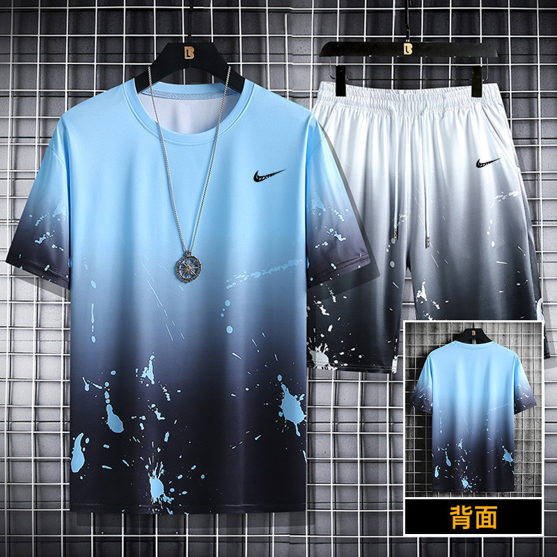 Nike Sports Suit Men's Summer Thin Ice Silk Speed Dry Gradual Layer Short Sleeves Shorts Loose Casual Two-piece Tide