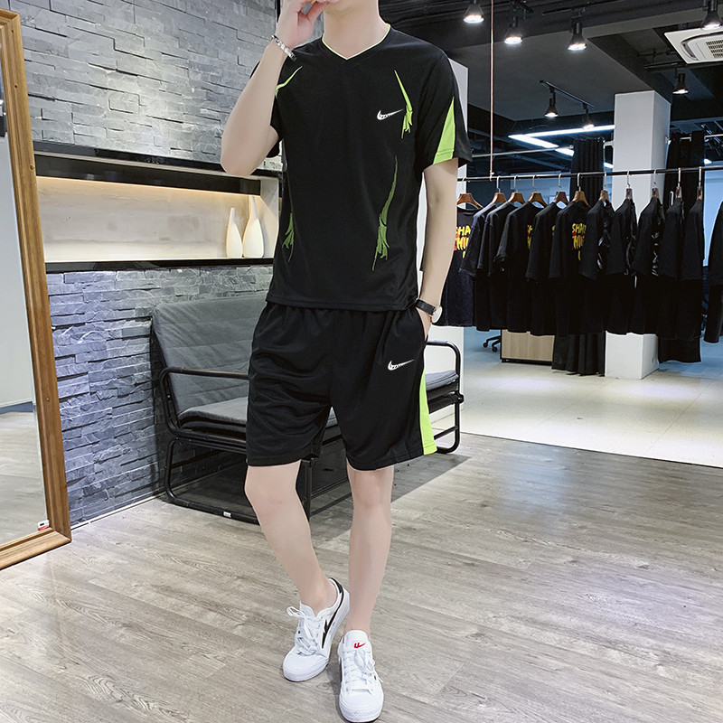 Nike ice silk quick-drying sports suit men's summer thin basketball uniform loose casual short-sleeved shorts two-piece