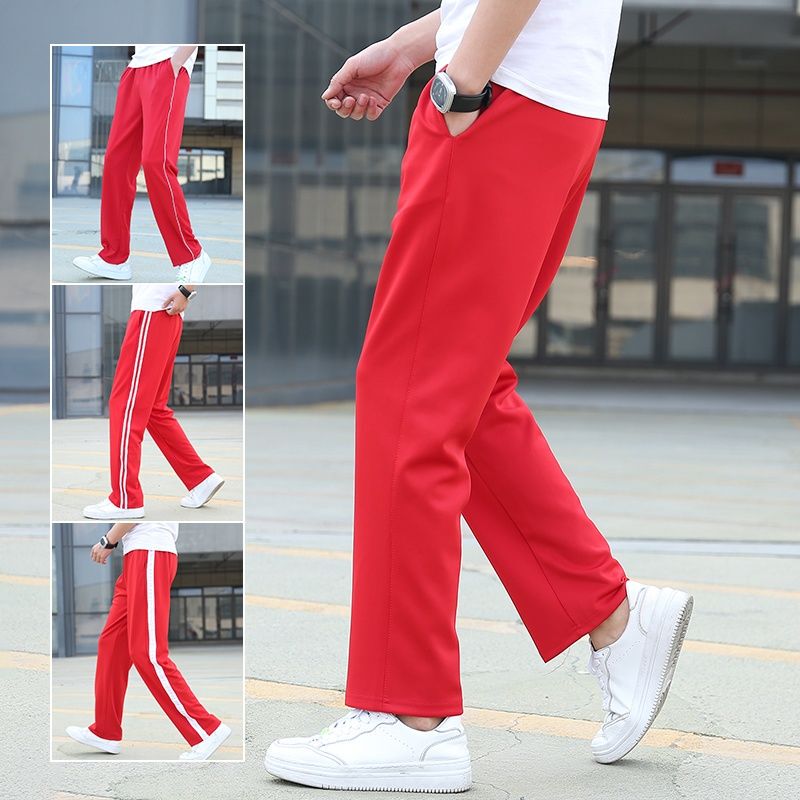 Extra Large Plus Size Red Two-Stripe School Uniform Pants, Loose Fit, for Middle and High School Students, Unisex Sports Pants Extra Large Plus Size Red Two-Stripe School Uniform Pants, Loose Fit, for Middle and High School Students, Unisex Sports Pants
