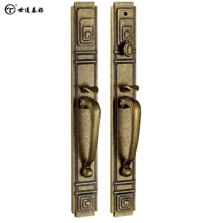 Serentai Good copper lock pure copper luxury entrance door open door imitation antique bronze villa double open closing door lock LC1301