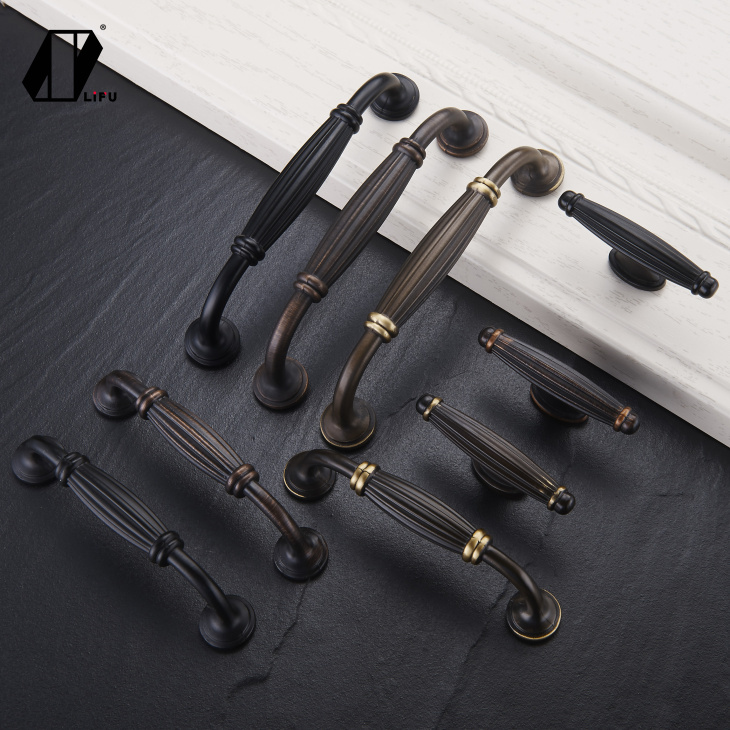 Black American Dress Overall Cupboard Sub Handle Drawer Round Wardrobe Door Handle Pure Copper Full Copper Small Handle Single Hole Round