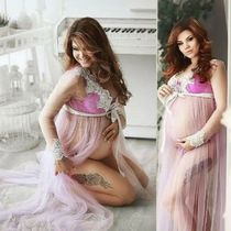 Photo Maternity Women Dresses for Photoshoot Lace V-Neck Hol