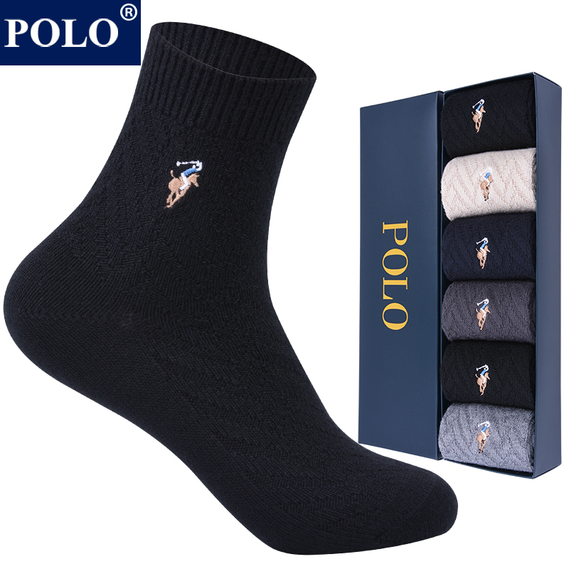 Polo New Men's Socks, Thickened Wool Socks, Men's Socks for Autumn and Winter, Leather Shoe Socks, Warm Mid-Calf Business Socks