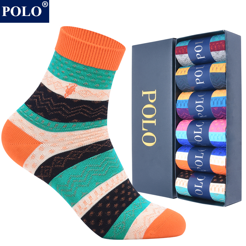 Men's Mid-Calf Cotton Socks, Thick, Odor-Resistant, Sweat-Absorbent, Autumn and Winter Striped Casual Seamless Trendy Gift Box Long Socks