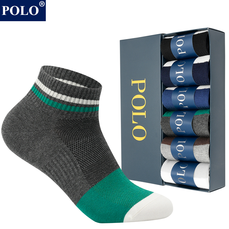 Polo Socks for Men, Spring and Summer Thin Style, Pure Cotton Mid-Tube Socks, Striped, Breathable, Odor-Resistant, Sweat-Absorbent, Seamless, Retro Cotton Socks